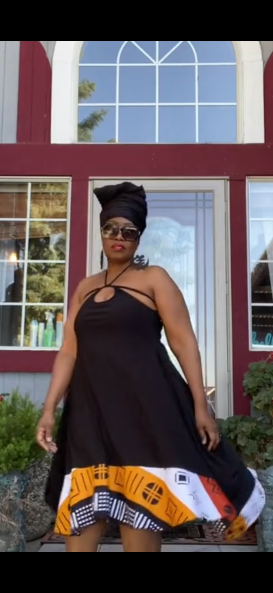 Print Trim Swing Dress