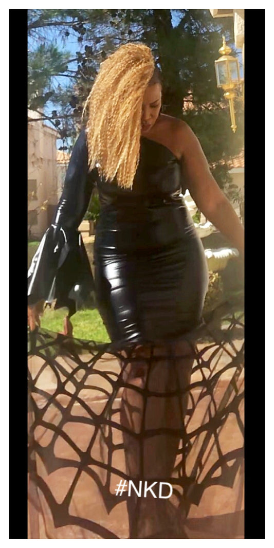 Black Faux Leather Gown