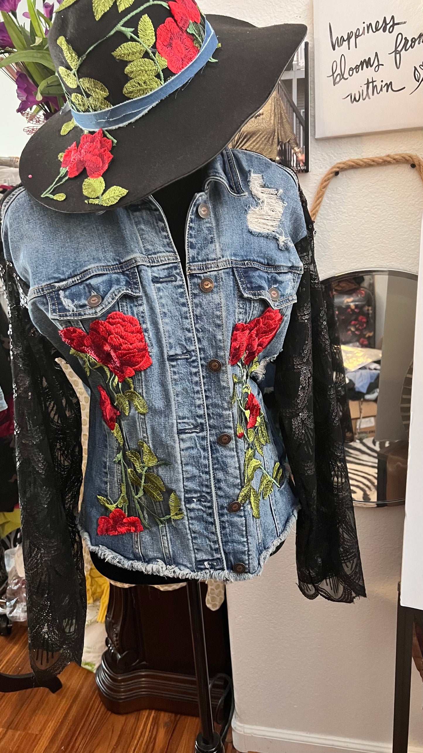 Denim Jacket Rose Embellishment