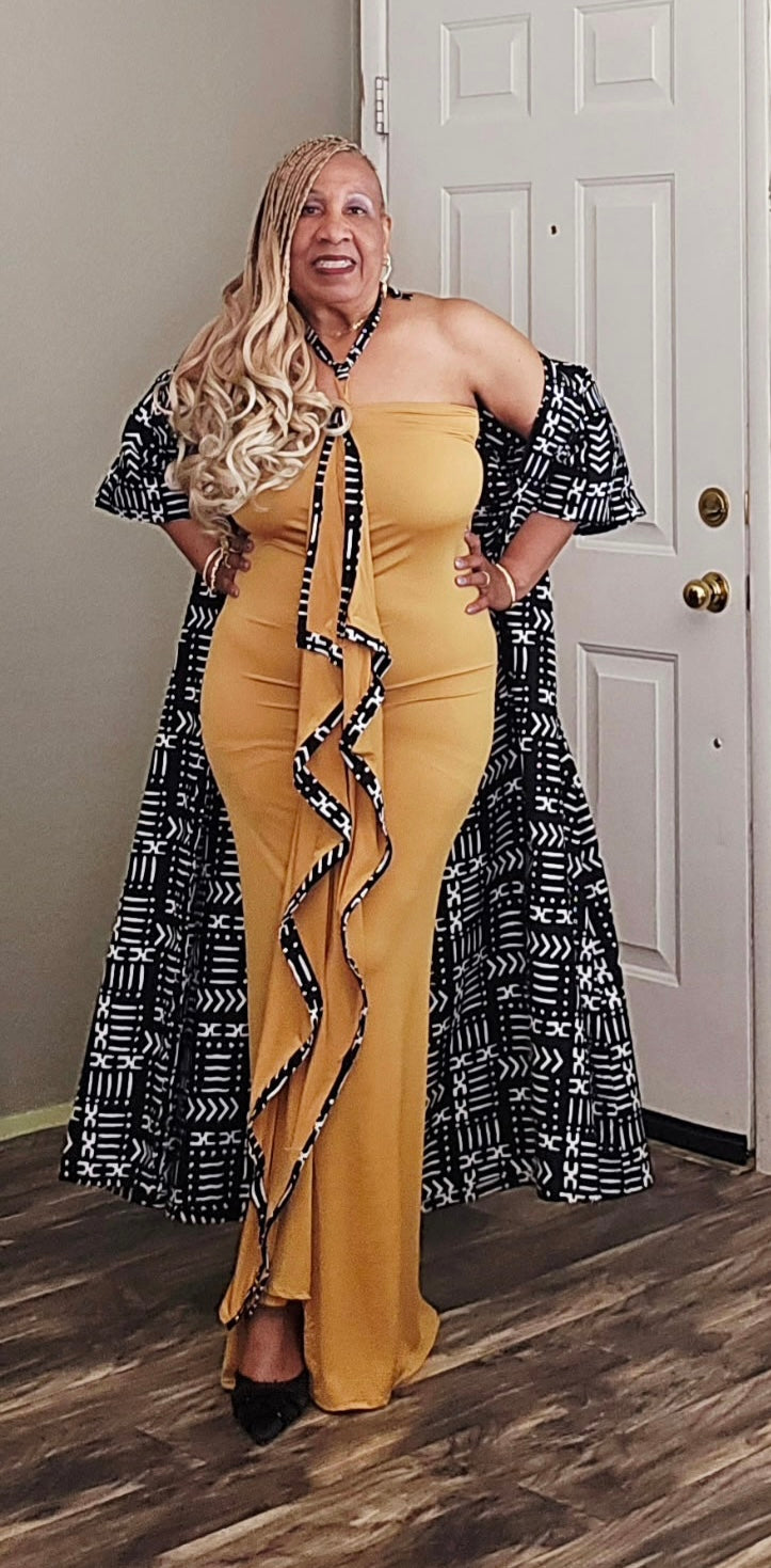 Ankara Ankle Length Kimono and Front Ruffle Gown